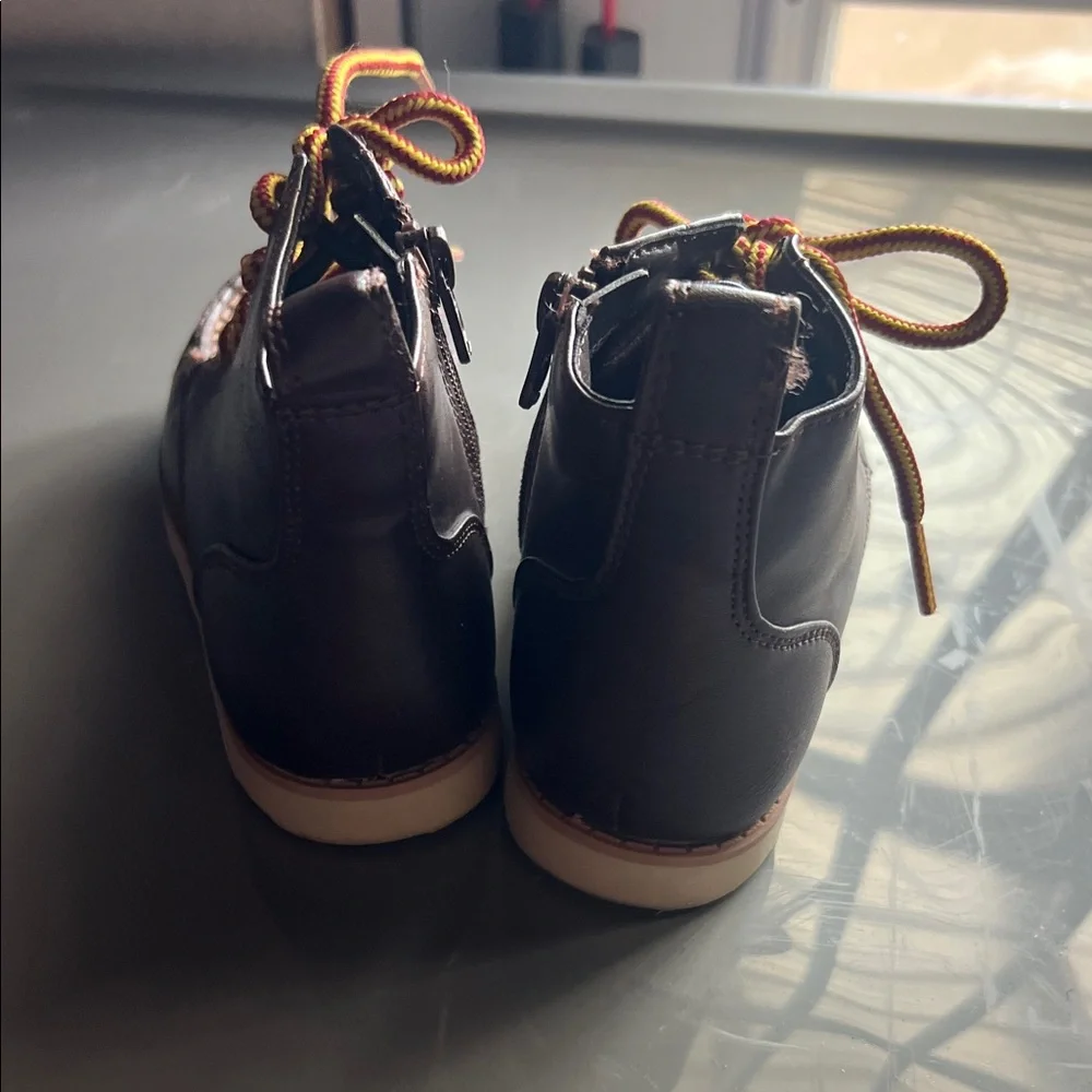 Cat & Jack Dark Brown Ankle‎ Boots with Yellow-Red Laces